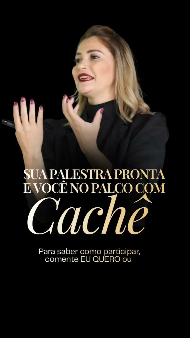 Estático preto e dourado: sua palestra pronta e você no palco com cachê