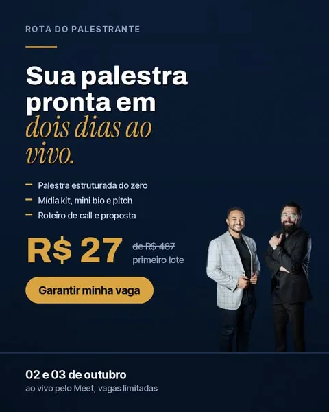Estático: sua palestra pronta em dois dias ao vivo, R$27